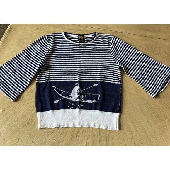 vtg 60s sailor Theme sweater Rowing Crew Nautical striped 2 Sided RARE womens - Picture 10 of 13